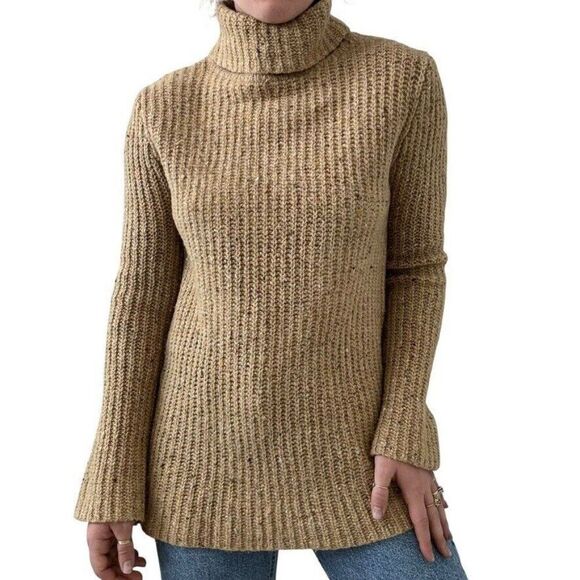 Vintage J Crew Womens Tan Brown Chunky 100% Wool Ribbed Turtle Neck Sweater Sz S - Picture 7 of 7